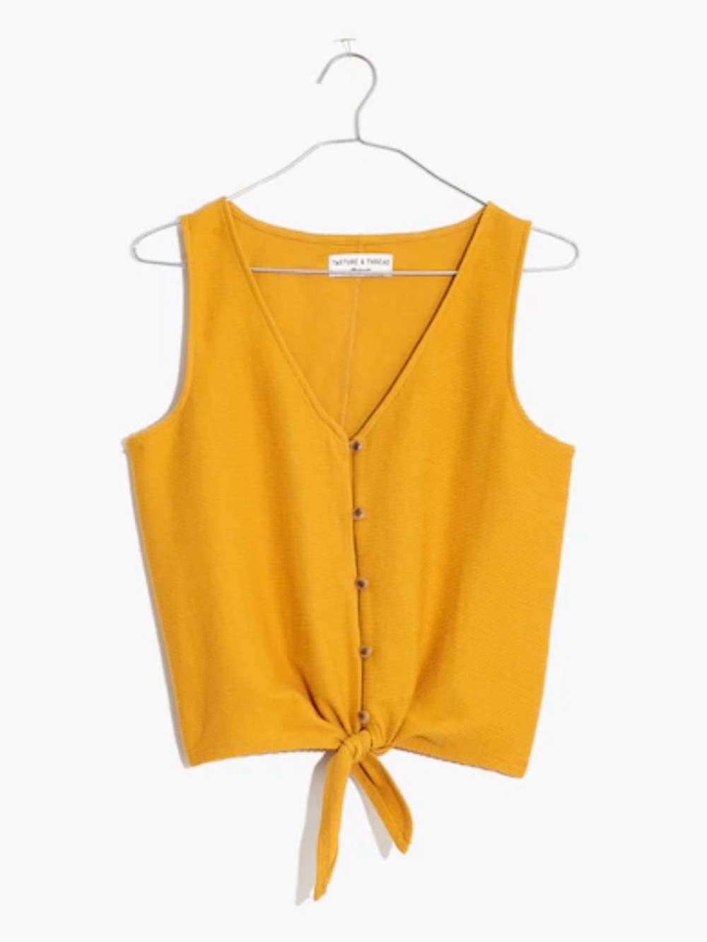 Madewell Texture & Thread Button Front Tie Tank Top Yellow Gold Mustard Size S